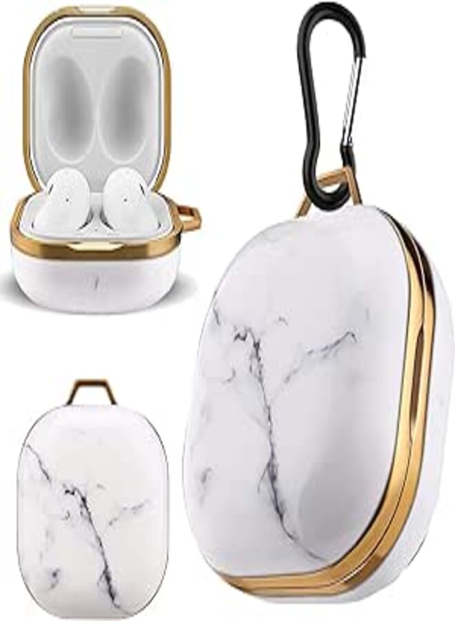 Compatibility for Samsing Galaxy Buds FE 2023 Case Hard Plating Stylish Headphones Full Body Protector with Keychain Case Bumper for Galaxy Buds 2 Pro 2022/Buds 2 2021/Galaxy Buds Live